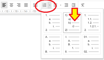 Para inserir alíneas no Google Docs é necessário selecionar a segunda opção