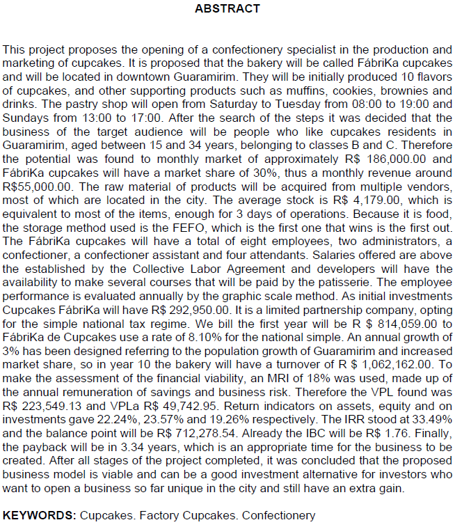 Modelo de resumo em língua estrangeira (Abstract) para TCC formatado de acordo com as Normas ABNT